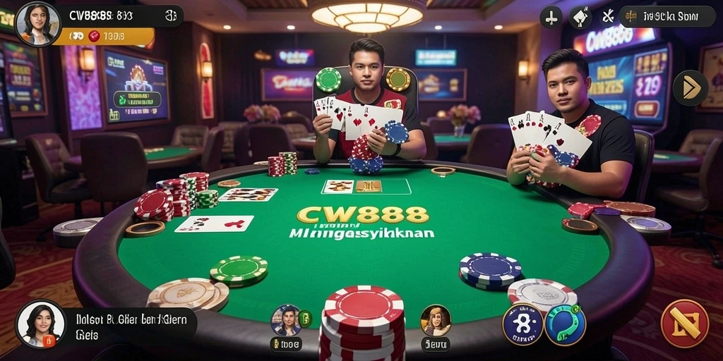 Screenshot gameplay CW8888 yang menampilkan aksi Poker seru.