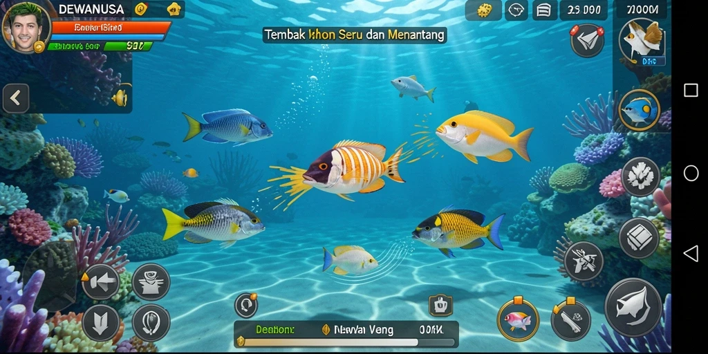 Tampilan gameplay Tembak Ikan di DEWANUSA yang seru dan penuh warna.