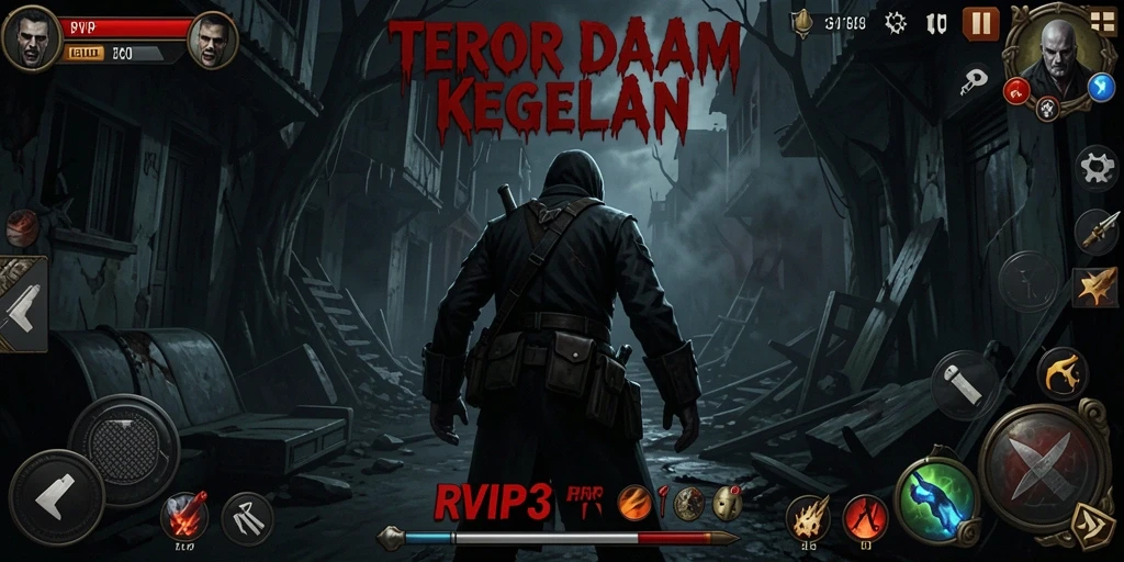 Tangkapan layar gameplay RVIP3 menampilkan suasana horor yang mencekam.