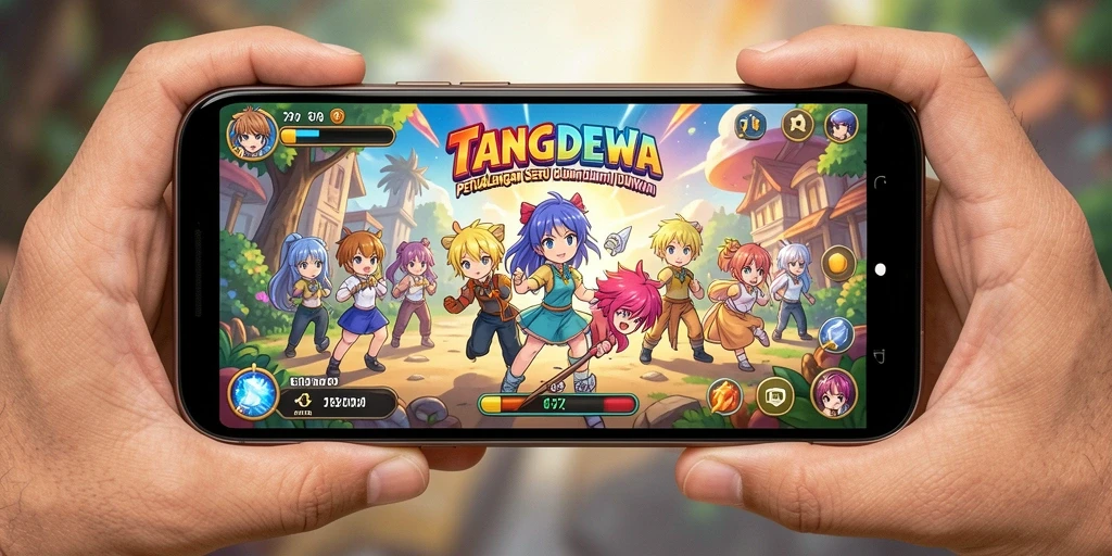 Screenshot menunjukkan aksi seru dalam gameplay TANGANDEWA yang penuh warna.