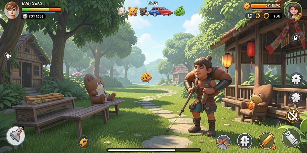 Screenshot gameplay dari VV62 yang menyenangkan dan penuh warna.